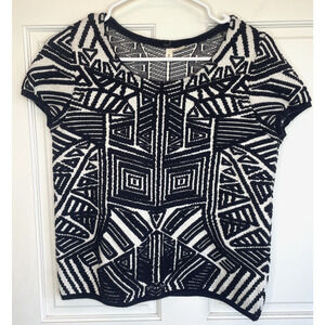 MOTH by Anthropologie Women's Aztec Geo Tapestry Top Sz S Short Sleeve Boho